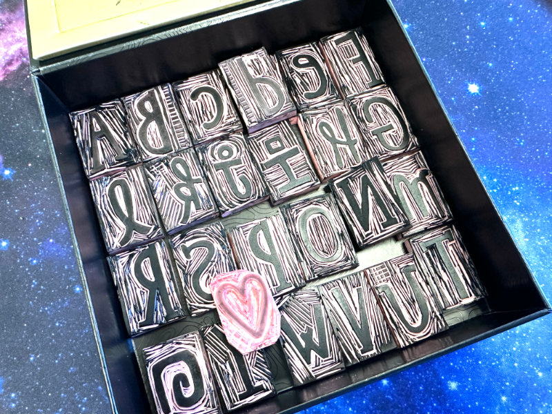 Linoprint aphabet stamps